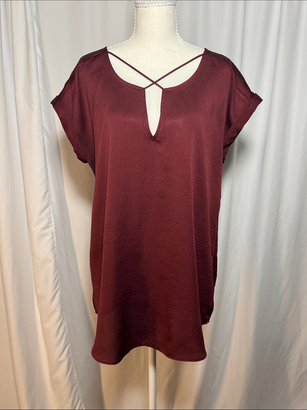 Express Burgundy Crisscross Keyhole Top